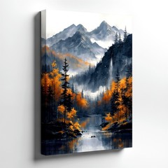 Wall Art Mountain Lake Cabin Landscape Print Forest Nature Rustic Home Decor