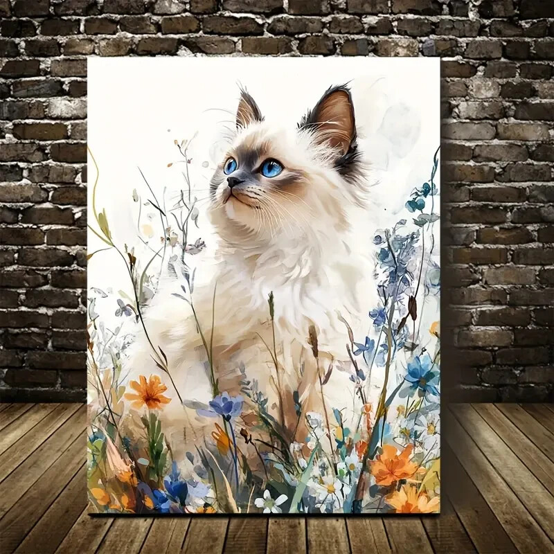 Beautiful Charming Ragdoll Cat Painting Metal Print Ready to Hang