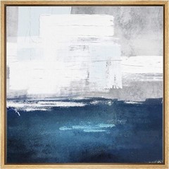 White and Blue Abstract Wall Art Framed Canvas Print