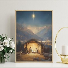 Holy Family Nativity Scene Canvas Art, Star of Bethlehem Christmas Print