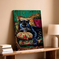 Wall Art Black Panther on Ornate Floral Sofa Canvas Print Home Decor Poster