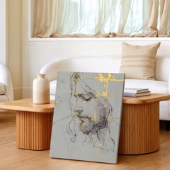 Wall Art Abstract Female Portrait Sketch Gold Foil Lines Modern Canvas Print