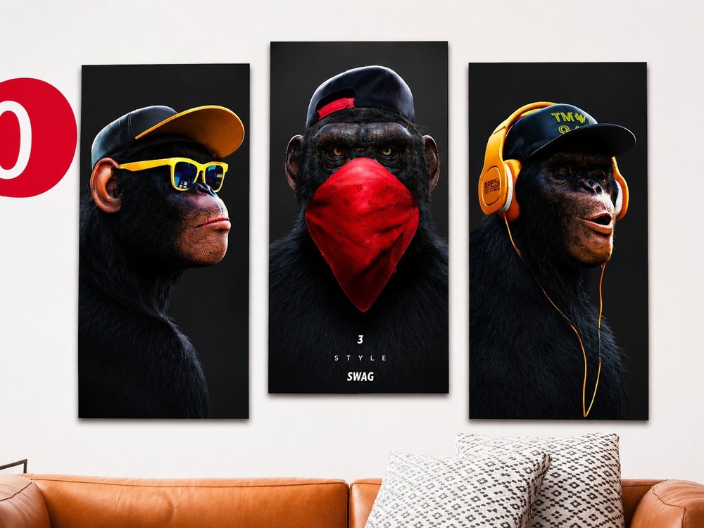 Cool Ape 3 Piece Canvas Wall Art Home Decor 23.6″ × 35.4″ Made In Egypt