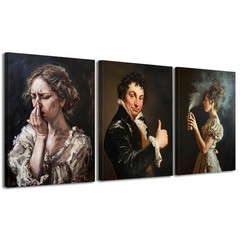 Funny Bathroom Wall Art Set of 3 Canvas Prints Black Retro Vintage Waterproof…
