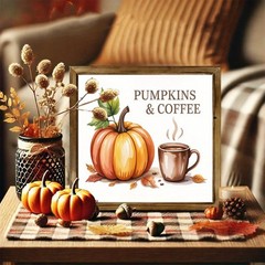 Pumpkin & Coffee Fall Decor Sign Rustic Farmhouse Wall Home Decor