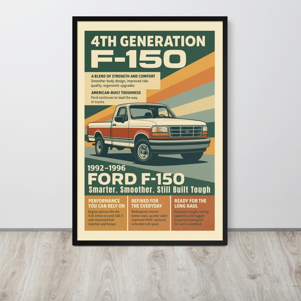 1992–1996 Ford F150 Poster – 4th Gen Vintage Pickup Truck Wall ,Poster Decor
