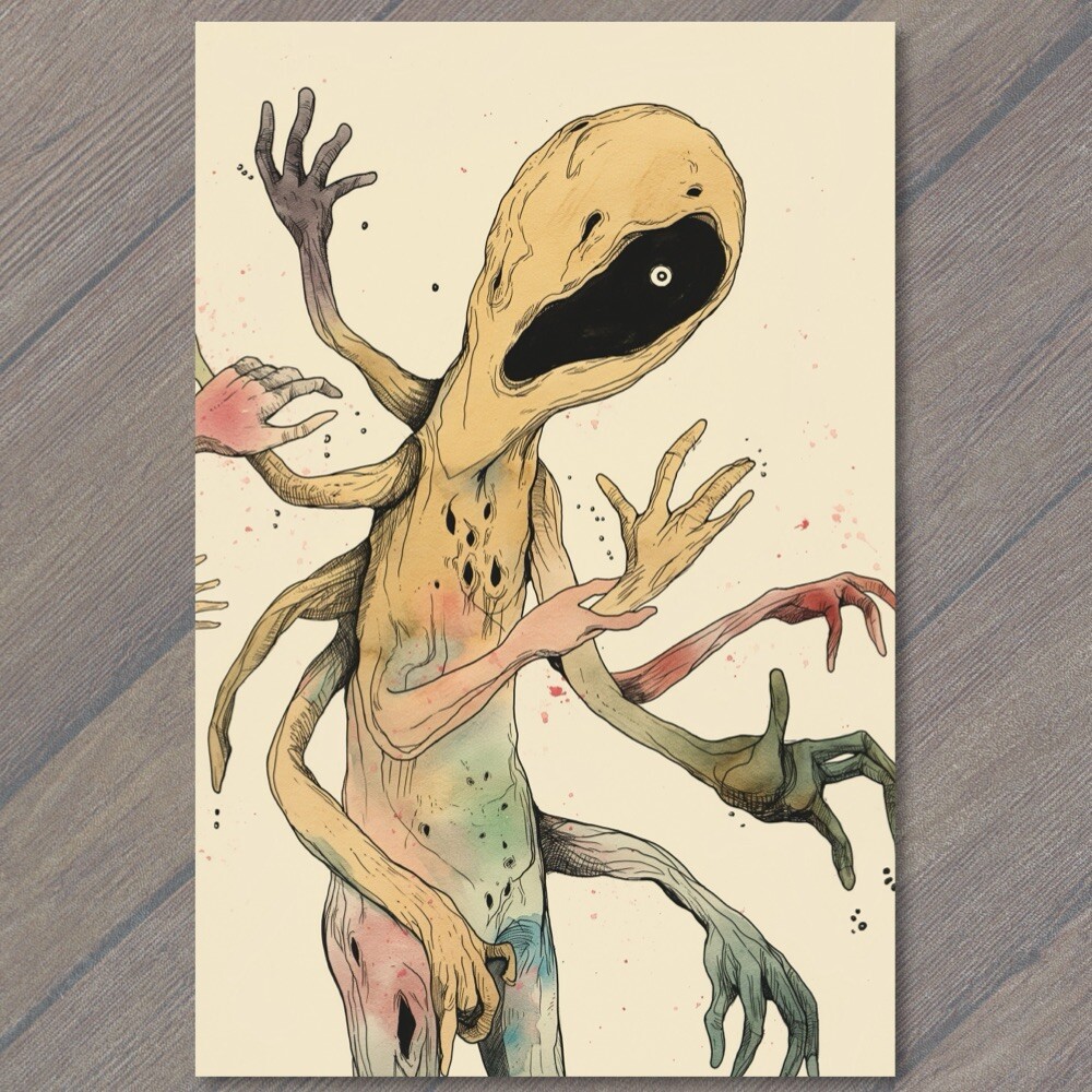 Art Print Monster Fun Watercolor Art Weird Hands Feet Unusual Whimsical Cute