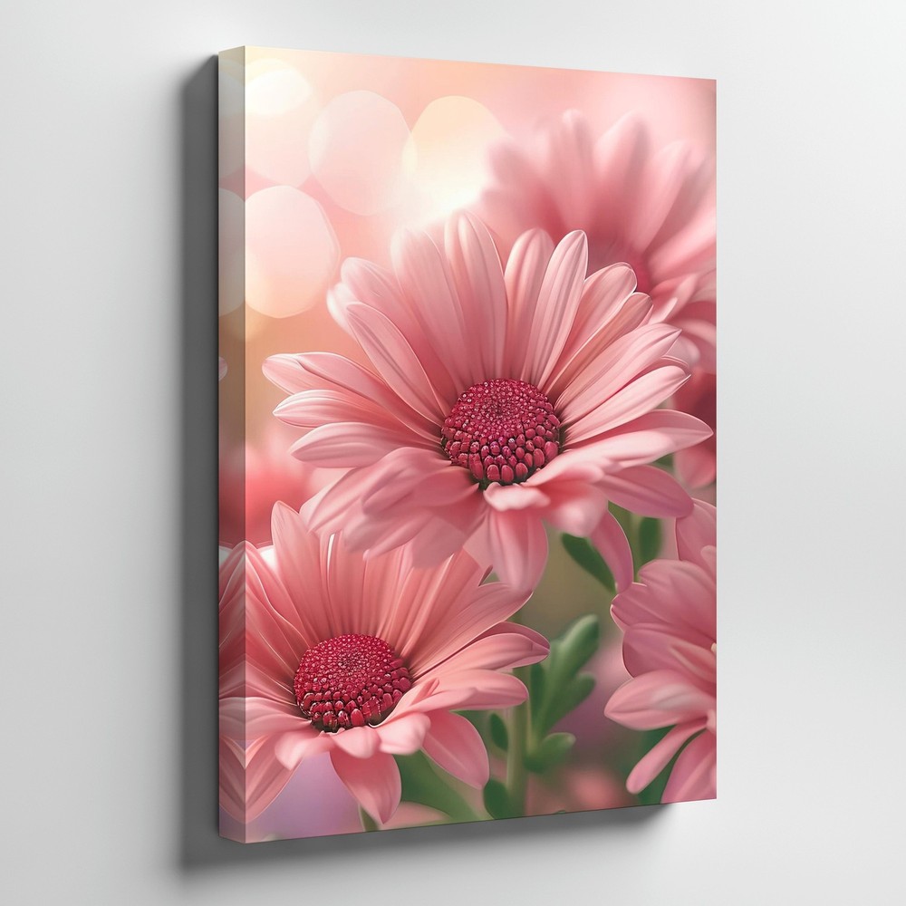 Pink Daisy Flowers Canvas Wall Art Floral Nature Garden Print For Home Decor