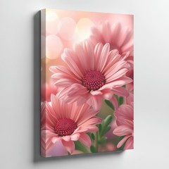Pink Daisy Flowers Canvas Wall Art Floral Nature Garden Print For Home Decor