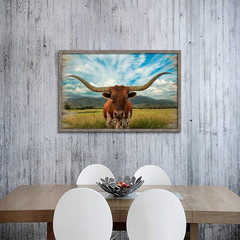 Rustic Texas Longhorn Cattle Wall Art – Framed Farmhouse Decor 48”X32”