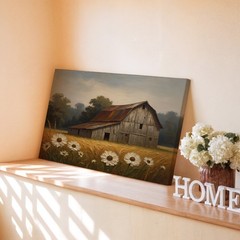 Rustic Barn Scene Canvas Wall Art Vintage Country Farmhouse Landscape Print