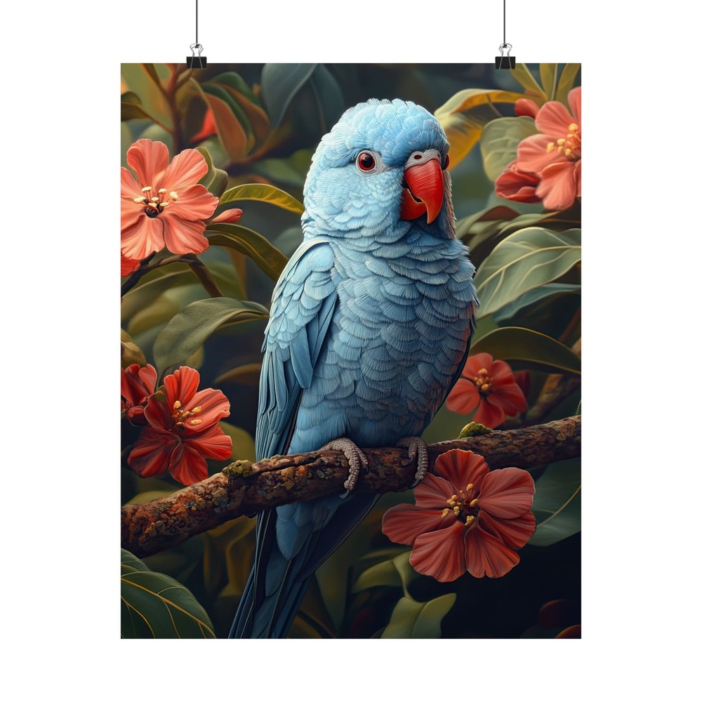 Blue Large Parakeet Parrot Bird Art Print Poster, Wildlife Home Decor 02