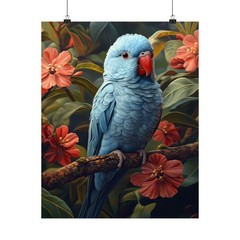 Blue Large Parakeet Parrot Bird Art Print Poster, Wildlife Home Decor 02
