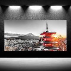 Serene Japanese Temple in Autumn 48″x24″ Canvas Wall Art Black and Red Fall Fuj