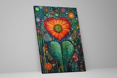 Mexican Cactus Canvas Huichol Art Flower Heart Gallery Wrap Wall Art