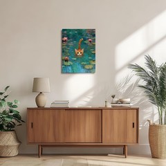 Funny Cute Orange Cat Monet Water Lilies Framed Wall Art Canvas Pictures Deco…