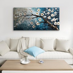 crmotu Plum Blossom Wall Art, Japanese Flower Canvas Large Artwork, Teal Blue…
