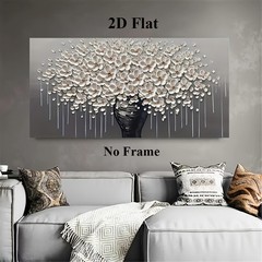 Frameless Golden Tree Flower Canvas, Minimalist Modern Wall Art Decor 1 Pc