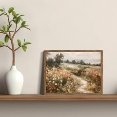 Wildflower Meadow Canvas Wall Art Farmhouse Cottage Decor Wood Framed Ready