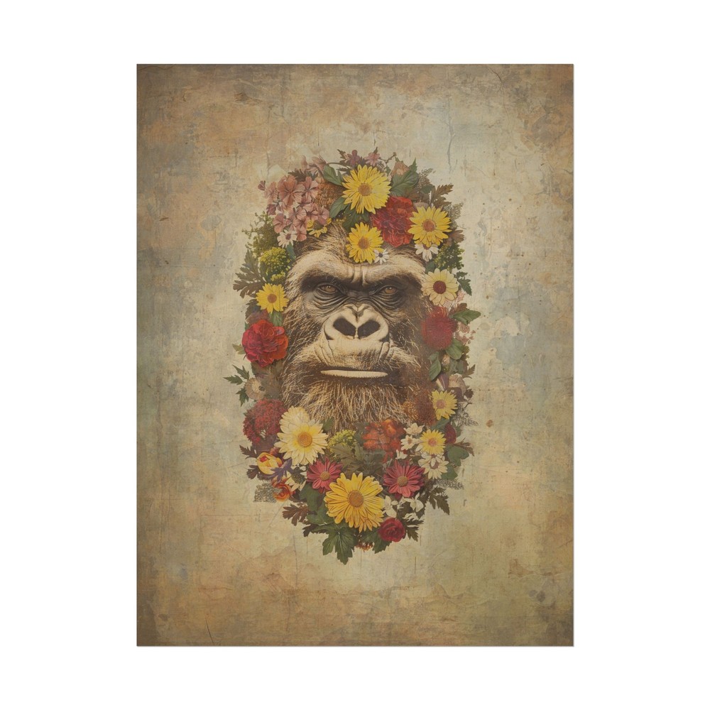 Vintage SASQUATCH FLOWERS Wall Art, Bigfoot Floral Poster, Yeti Botanical Decor