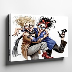 Cheerful Women Laughing Together Fashion Illustration Canvas Wall Art Print