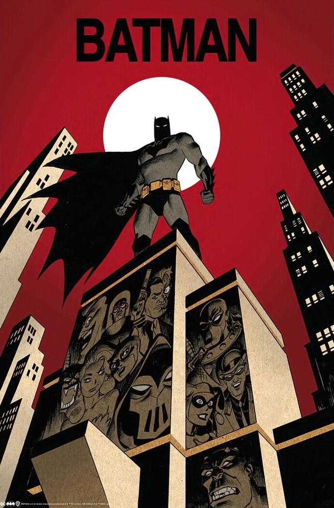 Batman – DC Comics Poster (Standing On Skyscraper & Villains) (Size: 24″ x 36″)