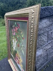 Di Giacomo Signed Gold Gilded Framed Art Print Angle With Flowers 30.5×24.5”