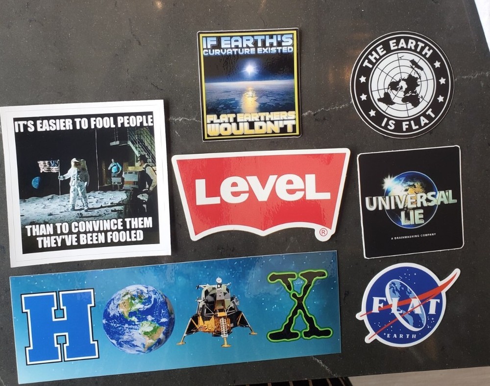 Flat Earth Stickers MOON HOAX VARIETY PACK of 7 *WORLDWIDE SHIPPING*