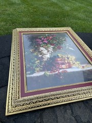 Di Giacomo Signed Gold Gilded Framed Art Print Angle With Flowers 30.5×24.5”