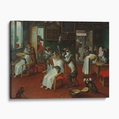 Barbershop With Monkeys And Cats By Abraham Teniers Canvas Wall Art Print
