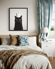 Black Cat Funny Bathroom Wall Art Print Poster, Dog Pet Lover Picture Painting A
