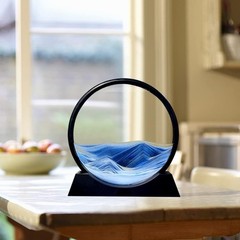 Moving Sand Art Picture 12in Deep Sea Seascape Desktop Decor Blue Glass