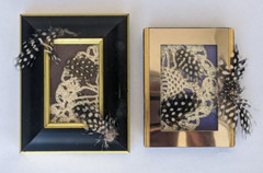 Black white gold 3 D feathers lace frame home decor wall hangings 4 3/8 in h