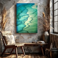 Wall Art Abstract Blue Green Watercolor Painting Modern Coastal Decor Print
