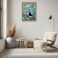 AXILANG Black Cat 10″L x 8″W, Blue Teal White Green Natural Wood Frame
