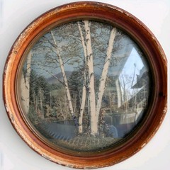 Vintage Peter Watson Studio Birch Tree Landscape Round Bubble Cottage Art Frame