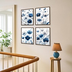 MKYFHSVGD Navy Blue and White Floral Wall Art Posters Set of 10×8, pattern-4