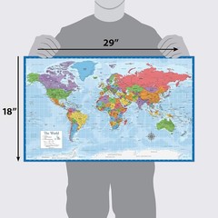 Laminated World Map Poster – Wall Chart of Earth – 18″ x x 29″, Blue