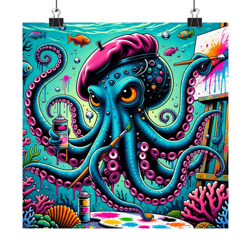 Matte Square Poster Wall Art Octopus Artistic Edgy Rebellious