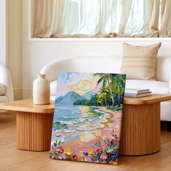 Wall Art Tropical Beach Seascape Palm Trees Ocean Waves Floral Oil Painting