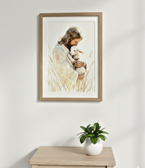 Jesus The Good Shepherd Art Print – Gentle Shepherd & Lamb Watercolor Painting