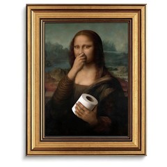 Vintage Gold Framed Canvas Wall Art Decor, Mona Lisa Funny Bathroom Canvas Pr…