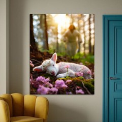 Jesus and Lamb Canvas Wall Art Jesus Runs for the Lost Sheep Home Decor