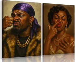 2PCS Funny Black Couple Bathroom Canvas Wall Art Toilet Humor Decor