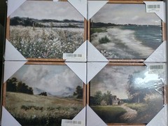 Set Of 4, Framed Landscape Print Modern Canvas Wood Art Horizontal Each 8″x10″