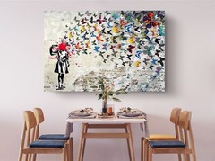Headshot Butterfly Girl by Banksy – Home Decor Street Art Ready to Hang Canvas