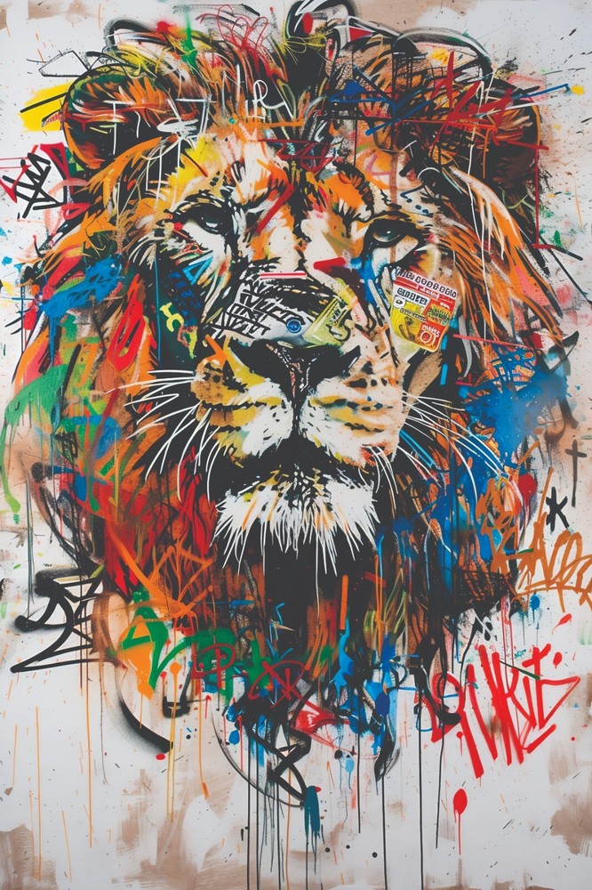 LION GRAFFITI ART PRINT/POSTER CANVAS OR SATIN PHOTO PAPER T1