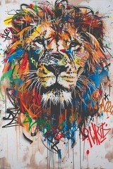 LION GRAFFITI ART PRINT/POSTER CANVAS OR SATIN PHOTO PAPER T1