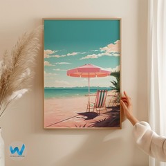 Serene beach scene wall art, coastal decor, modern nature beach wall