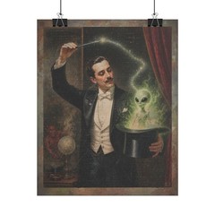 Vintage MAGICIAN ALIEN Wall Art, Magic Trick Satan Decor, Evil Cryptid Poster